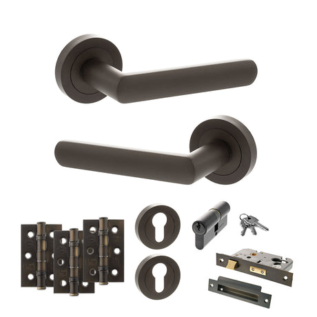 Quality image of STATUS Carolina Door Handle Pack (Euro Lock Set - 2.5" CE Sashlock, 3" Fire Rated Hinges x3) - Urban Dark Bronze | Sku. adps42rudb20 | available from Trade Door Handles.