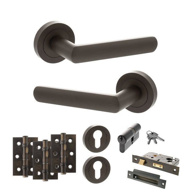 Quality image of STATUS Carolina Door Handle Pack (Euro Lock Set - 3" CE Sashlock, 3" Fire Rated Hinges x3) - Urban Dark Bronze | Sku. adps42rudb21 | available from Trade Door Handles.