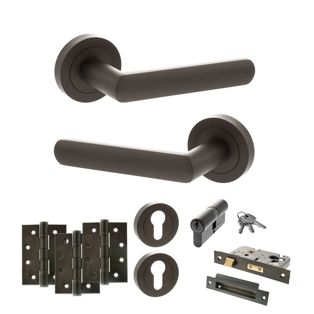 Quality image of STATUS Carolina Door Handle Pack (Euro Lock Set - 2.5" CE Sashlock, 4" Fire Rated Hinges x3) - Urban Dark Bronze | Sku. adps42rudb22 | available from Trade Door Handles.