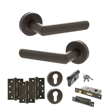 Quality image of STATUS Carolina Door Handle Pack (Euro Lock Set - 3" CE Sashlock, 4" Fire Rated Hinges x3) - Urban Dark Bronze | Sku. adps42rudb23 | available from Trade Door Handles.