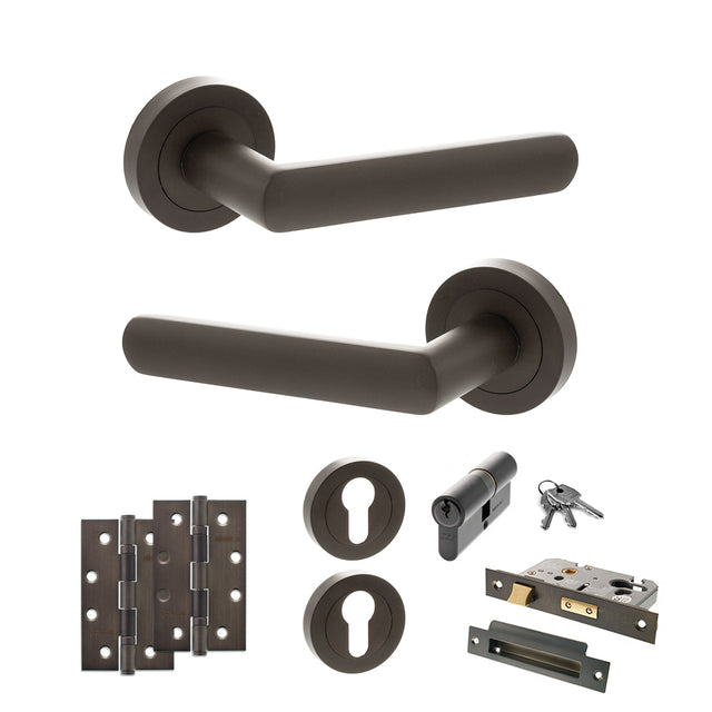 Quality image of STATUS Carolina Door Handle Pack (Euro Lock Set - 3" CE Sashlock, 4" Slim Knuckle Hinges x2) - Urban Dark Bronze | Sku. adps42rudb25 | available from Trade Door Handles.