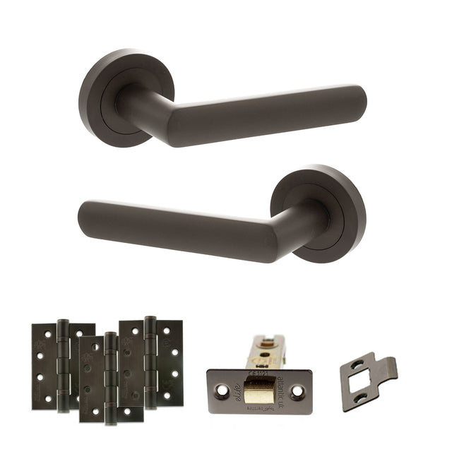 Quality image of STATUS Carolina Door Handle Pack (Latch Set - 3" CE Latch, 4" Fire Rated Hinges x3) - Urban Dark Bronze | Sku. adps42rudb4 | available from Trade Door Handles.
