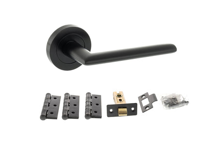 Quality image of STATUS Alabama Door Handle Pack (Latch Set - 2.5" CE Latch, 3" Fire Rated Hinges x3) - Matt Black | Sku. adps43rmb1 | available from Trade Door Handles.