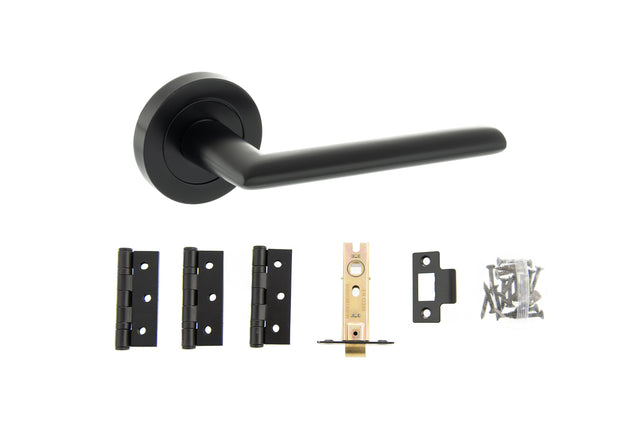 Quality image of STATUS Alabama Door Handle Pack (Latch Set - 3" CE Latch, 3" Fire Rated Hinges x3) - Matt Black | Sku. adps43rmb2 | available from Trade Door Handles.