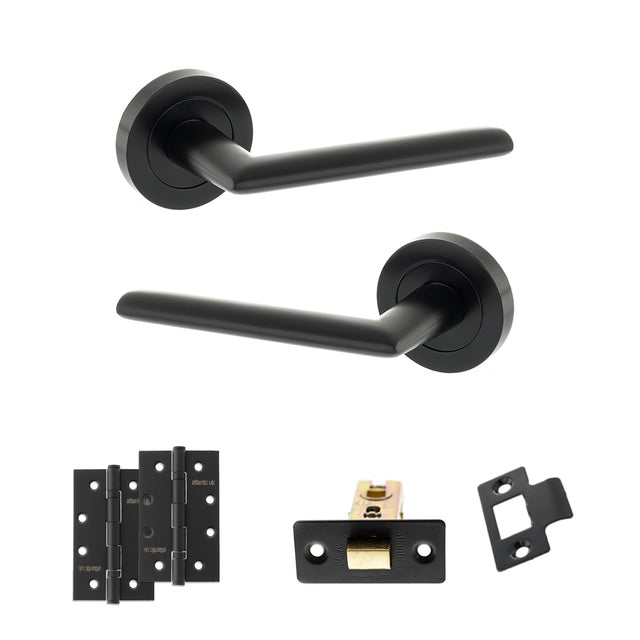 Quality image of STATUS Alabama Door Handle Pack (Latch Set - 3" CE Latch, 4" Slim Knuckle Hinges x2) - Matt Black | Sku. adps43rmb6 | available from Trade Door Handles.