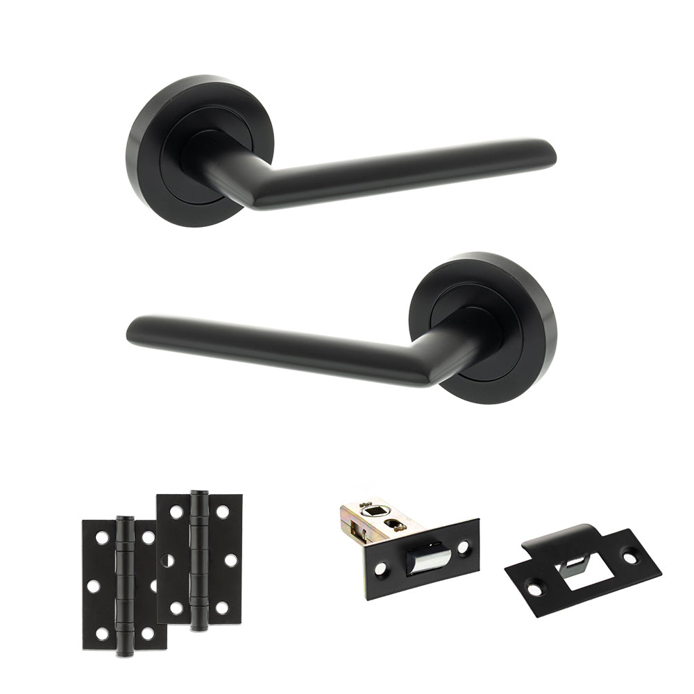 Quality image of STATUS Alabama Door Handle Pack (Latch Set - 2.5" Latch, 3" Hinges x2) - Matt Black | Sku. adps43rmb7 | available from Trade Door Handles.