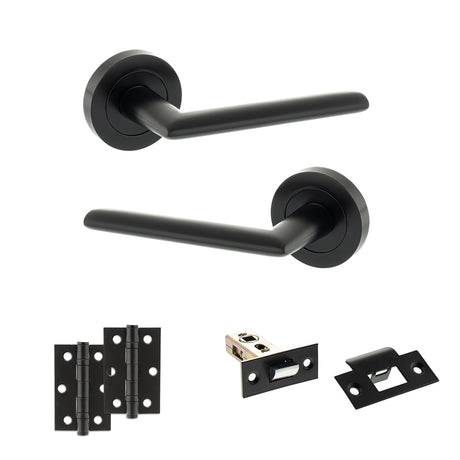 Quality image of STATUS Alabama Door Handle Pack (Latch Set - 2.5" Latch, 3" Hinges x2) - Matt Black | Sku. adps43rmb7 | available from Trade Door Handles.
