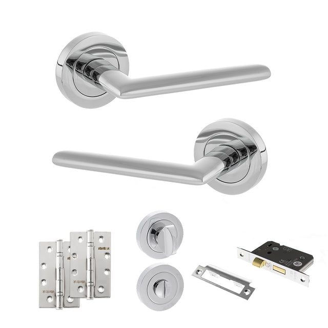 Quality image of STATUS Alabama Door Handle Pack (Bathroom Set - 2.5" CE Bathroom Lock, 4" Slim Knuckle Hinges x2) - Polished Chrome | Sku. adps43rpc12 | available from Trade Door Handles.