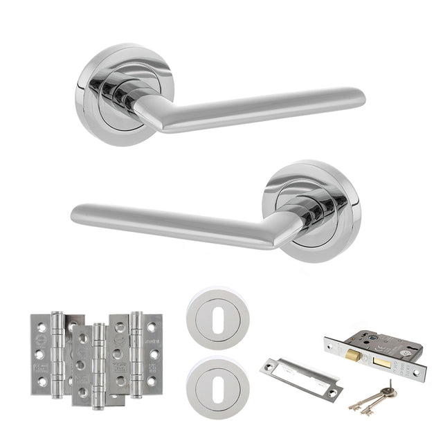 Quality image of STATUS Alabama Door Handle Pack (3 Lever Lock Set - 3" CE Sashlock, 3" Fire Rated Hinges x3) - Polished Chrome | Sku. adps43rpc15 | available from Trade Door Handles.