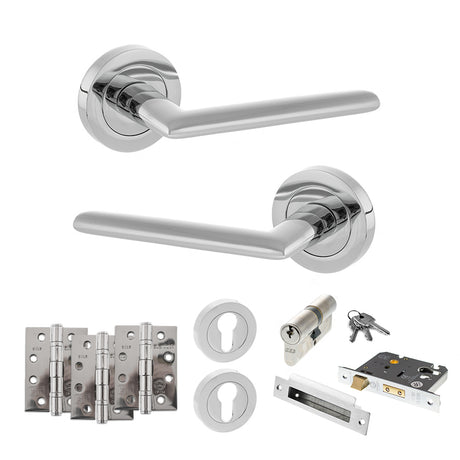 Quality image of STATUS Alabama Door Handle Pack (Euro Lock Set - 3" CE Sashlock, 4" Fire Rated Hinges x3) - Polished Chrome | Sku. adps43rpc23 | available from Trade Door Handles.