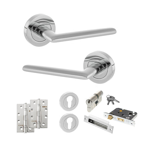 Quality image of STATUS Alabama Door Handle Pack (Euro Lock Set - 2.5" CE Sashlock, 4" Slim Knuckle Hinges x2) - Polished Chrome | Sku. adps43rpc24 | available from Trade Door Handles.