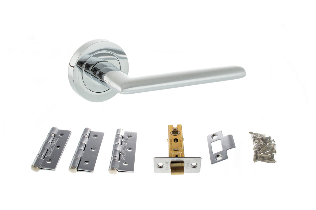 Quality image of STATUS Alabama Door Handle Pack (Latch Set - 3" CE Latch, 3" Fire Rated Hinges x3) - Polished Chrome | Sku. adps43rpc2 | available from Trade Door Handles.