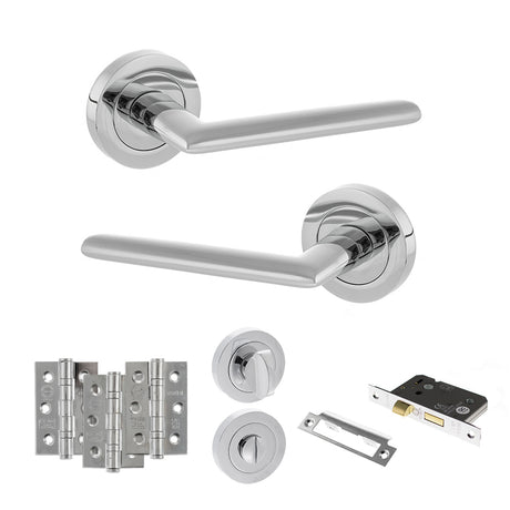 Quality image of STATUS Alabama Door Handle Pack (Bathroom Set - 2.5" CE Bathroom Lock, 3" Fire Rated Hinges x3) - Polished Chrome | Sku. adps43rpc8 | available from Trade Door Handles.
