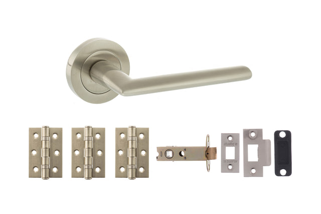 Quality image of STATUS Alabama Door Handle Pack (Latch Set - 3" CE Latch, 3" Fire Rated Hinges x3) - Satin Nickel | Sku. adps43rsn2 | available from Trade Door Handles.
