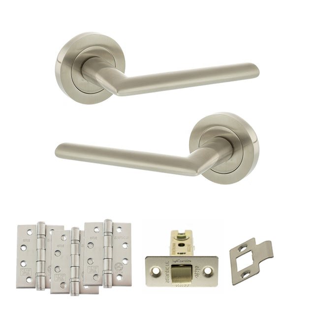 Quality image of STATUS Alabama Door Handle Pack (Latch Set - 2.5" CE Latch, 4" Fire Rated Hinges x3) - Satin Nickel | Sku. adps43rsn3 | available from Trade Door Handles.