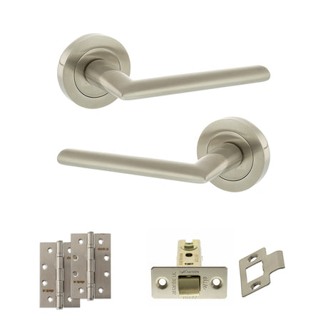 Quality image of STATUS Alabama Door Handle Pack (Latch Set - 2.5" CE Latch, 4" Slim Knuckle Hinges x2) - Satin Nickel | Sku. adps43rsn5 | available from Trade Door Handles.