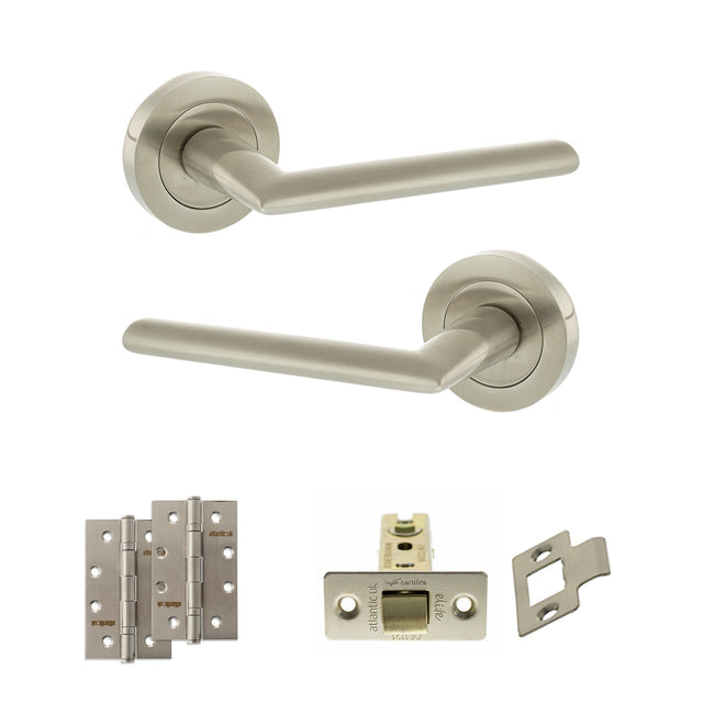 Quality image of STATUS Alabama Door Handle Pack (Latch Set - 2.5" CE Latch, 4" Slim Knuckle Hinges x2) - Satin Nickel | Sku. adps43rsn5 | available from Trade Door Handles.