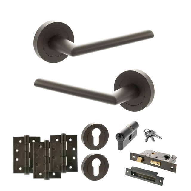Quality image of STATUS Alabama Door Handle Pack (Euro Lock Set - 3" CE Sashlock, 4" Fire Rated Hinges x3) - Urban Dark Bronze | Sku. adps43rudb23 | available from Trade Door Handles.