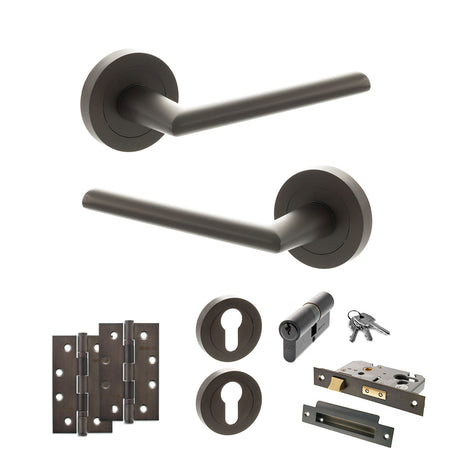 Quality image of STATUS Alabama Door Handle Pack (Euro Lock Set - 2.5" CE Sashlock, 4" Slim Knuckle Hinges x2) - Urban Dark Bronze | Sku. adps43rudb24 | available from Trade Door Handles.