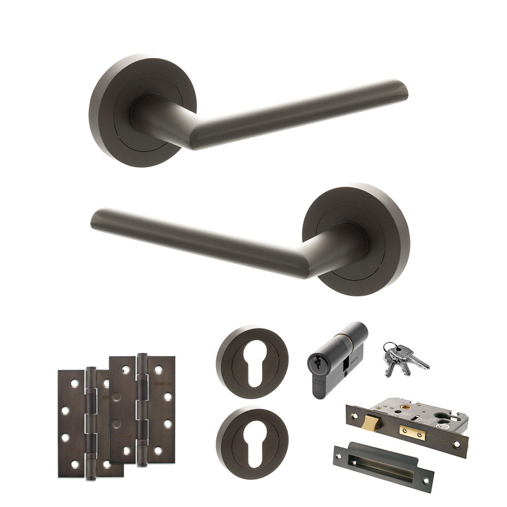 Quality image of STATUS Alabama Door Handle Pack (Euro Lock Set - 3" CE Sashlock, 4" Slim Knuckle Hinges x2) - Urban Dark Bronze | Sku. adps43rudb25 | available from Trade Door Handles.