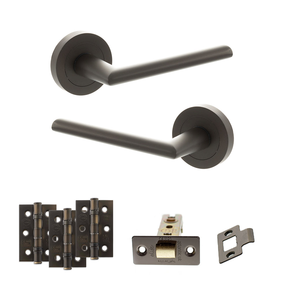 Quality image of STATUS Alabama Door Handle Pack (Latch Set - 3" CE Latch, 3" Fire Rated Hinges x3) - Urban Dark Bronze | Sku. adps43rudb2 | available from Trade Door Handles.