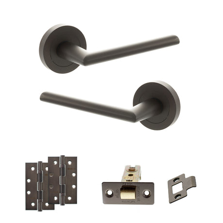 Quality image of STATUS Alabama Door Handle Pack (Latch Set - 3" CE Latch, 4" Slim Knuckle Hinges x2) - Urban Dark Bronze | Sku. adps43rudb6 | available from Trade Door Handles.