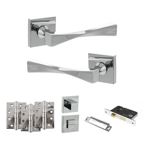 Quality image of Senza Pari Guido Door Handle Pack (Bathroom Set - 2.5" CE Bathroom Lock, 4" Fire Rated Hinges x3) - Polished Chrome | Sku. adpsp190cp10 | available from Trade Door Handles.