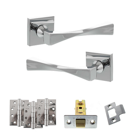Quality image of Senza Pari Guido Door Handle Pack (Latch Set - 2.5" CE Latch, 4" Fire Rated Hinges x3) - Polished Chrome | Sku. adpsp190cp3 | available from Trade Door Handles.