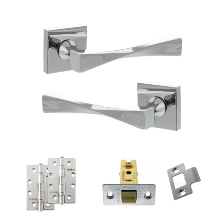 Quality image of Senza Pari Guido Door Handle Pack (Latch Set - 2.5" CE Latch, 4" Slim Knuckle Hinges x2) - Polished Chrome | Sku. adpsp190cp5 | available from Trade Door Handles.