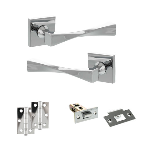 Quality image of Senza Pari Guido Door Handle Pack (Latch Set - 2.5" Latch, 3" Hinges x2) - Polished Chrome | Sku. adpsp190cp7 | available from Trade Door Handles.