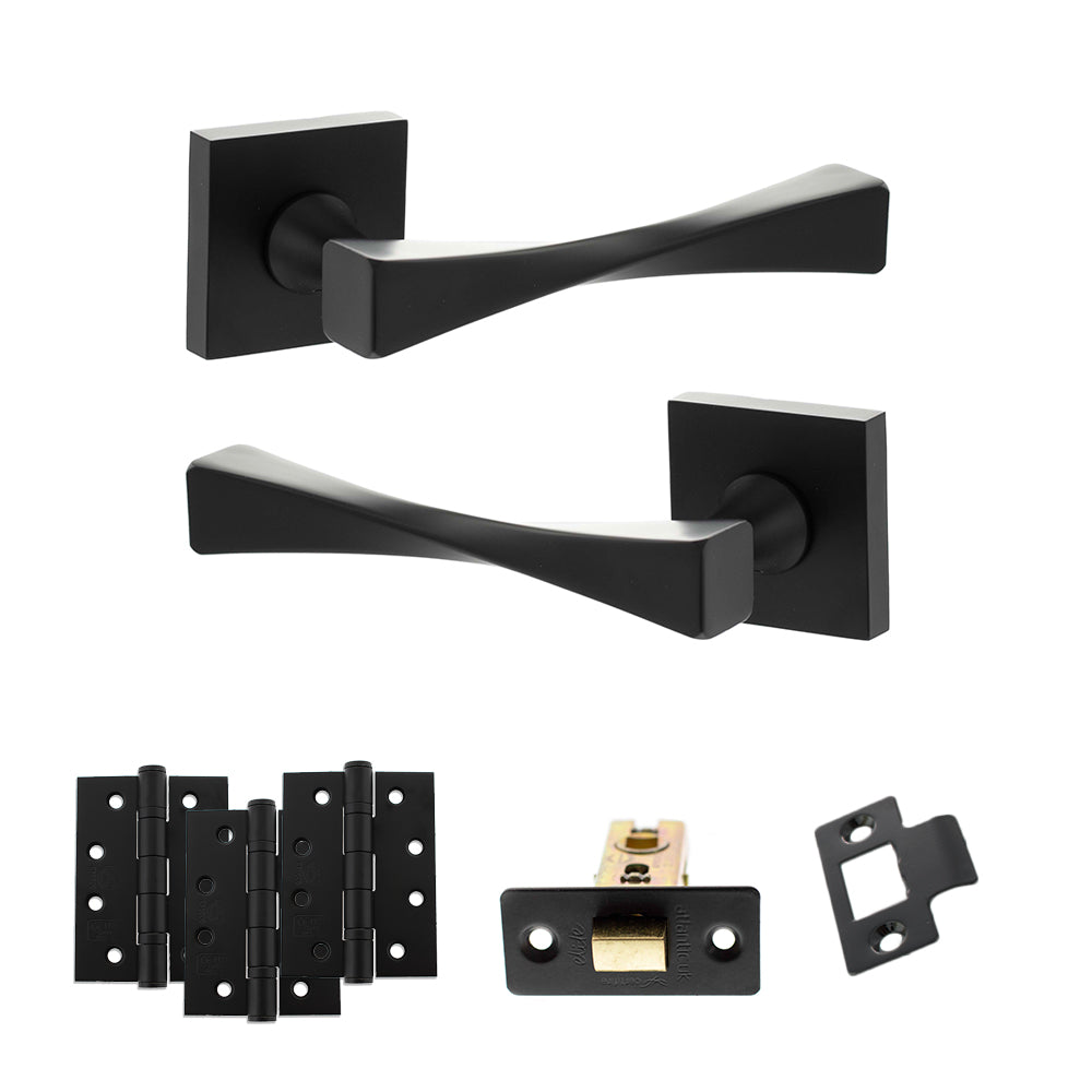 Quality image of Senza Pari Guido Door Handle Pack (Latch Set - 3" CE Latch, 4" Fire Rated Hinges x3) - Matt Black | Sku. adpsp190mb4 | available from Trade Door Handles.
