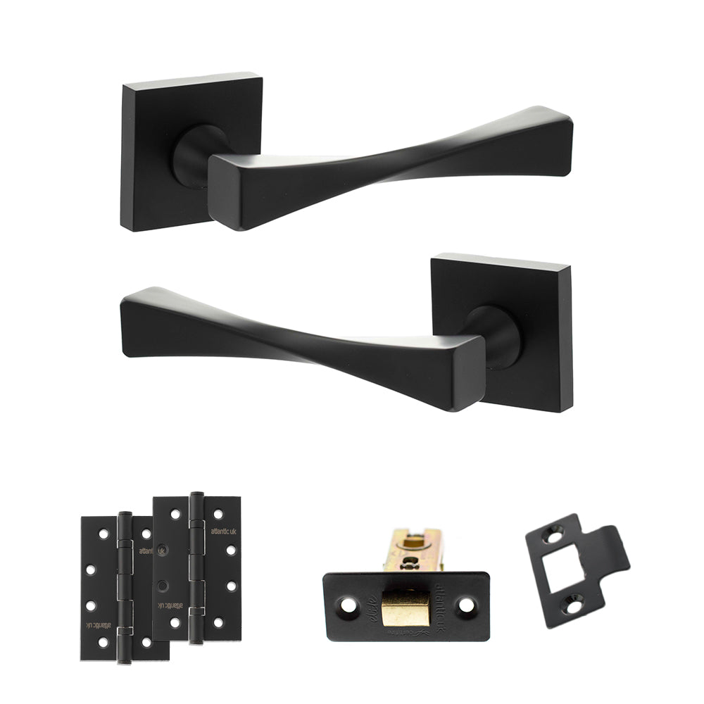 Quality image of Senza Pari Guido Door Handle Pack (Latch Set - 3" CE Latch, 4" Slim Knuckle Hinges x2) - Matt Black | Sku. adpsp190mb6 | available from Trade Door Handles.