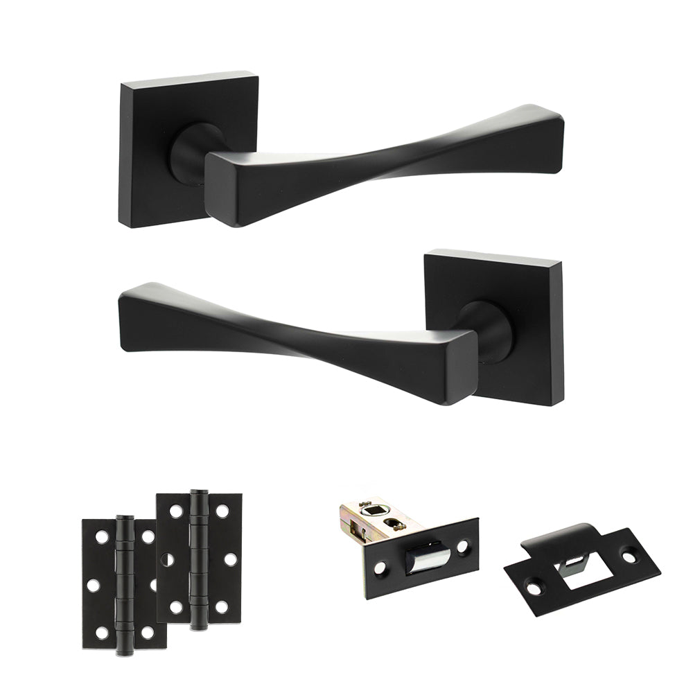 Quality image of Senza Pari Guido Door Handle Pack (Latch Set - 2.5" Latch, 3" Hinges x2) - Matt Black | Sku. adpsp190mb7 | available from Trade Door Handles.