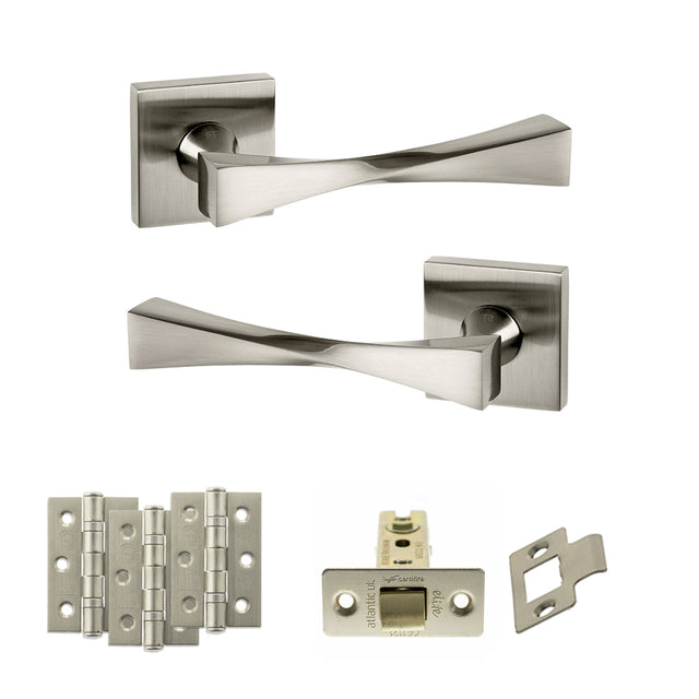 Quality image of Senza Pari Guido Door Handle Pack (Latch Set - 2.5" CE Latch, 3" Fire Rated Hinges x3) - Satin Nickel | Sku. adpsp190sn1 | available from Trade Door Handles.