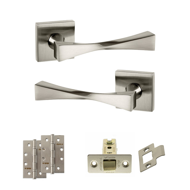 Quality image of Senza Pari Guido Door Handle Pack (Latch Set - 3" CE Latch, 4" Slim Knuckle Hinges x2) - Satin Nickel | Sku. adpsp190sn6 | available from Trade Door Handles.