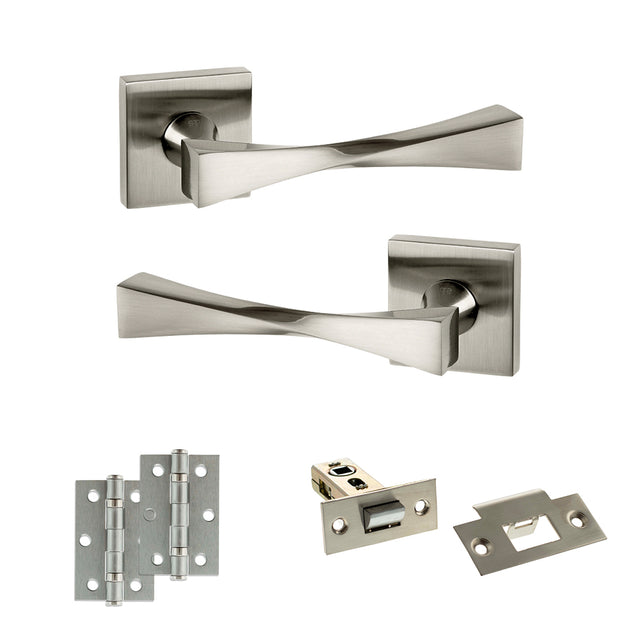 Quality image of Senza Pari Guido Door Handle Pack (Latch Set - 2.5" Latch, 3" Hinges x2) - Satin Nickel | Sku. adpsp190sn7 | available from Trade Door Handles.