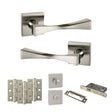Quality image of Senza Pari Guido Door Handle Pack (Bathroom Set - 2.5" CE Bathroom Lock, 3" Fire Rated Hinges x3) - Satin Nickel | Sku. adpsp190sn8 | available from Trade Door Handles.