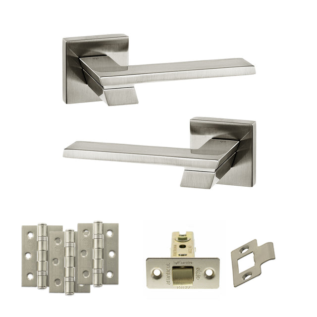 Quality image of Senza Pari Giovanni Door Handle Pack (Latch Set - 2.5" CE Latch, 3" Fire Rated Hinges x3) - Satin Nickel | Sku. adpsp203sn1 | available from Trade Door Handles.