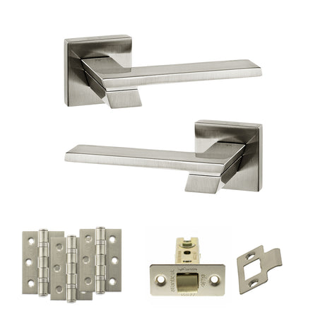 Quality image of Senza Pari Giovanni Door Handle Pack (Latch Set - 3" CE Latch, 3" Fire Rated Hinges x3) - Satin Nickel | Sku. adpsp203sn2 | available from Trade Door Handles.