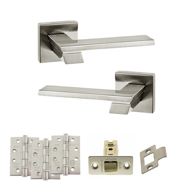Quality image of Senza Pari Giovanni Door Handle Pack (Latch Set - 2.5" CE Latch, 4" Fire Rated Hinges x3) - Satin Nickel | Sku. adpsp203sn3 | available from Trade Door Handles.
