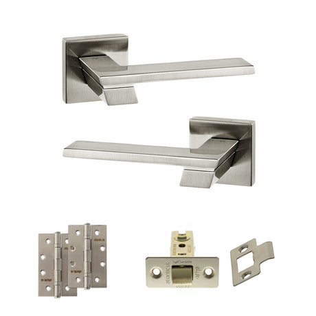 Quality image of Senza Pari Giovanni Door Handle Pack (Latch Set - 2.5" CE Latch, 4" Slim Knuckle Hinges x2) - Satin Nickel | Sku. adpsp203sn5 | available from Trade Door Handles.