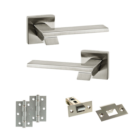 Quality image of Senza Pari Giovanni Door Handle Pack (Latch Set - 2.5" Latch, 3" Hinges x2) - Satin Nickel | Sku. adpsp203sn7 | available from Trade Door Handles.