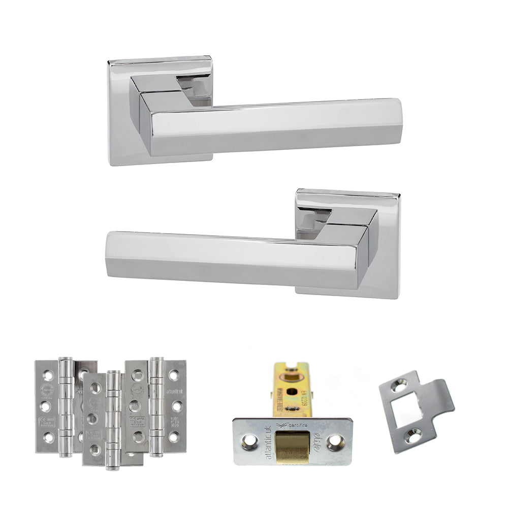 Quality image of Senza Pari Davoli Door Handle Pack (Latch Set - 2.5" CE Latch, 3" Fire Rated Hinges x3) - Polished Chrome | Sku. adpsp216pc1 | available from Trade Door Handles.