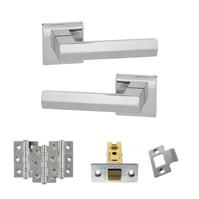 Quality image of Senza Pari Davoli Door Handle Pack (Latch Set - 2.5" CE Latch, 3" Fire Rated Hinges x3) - Polished Chrome | Sku. adpsp216pc1 | available from Trade Door Handles.