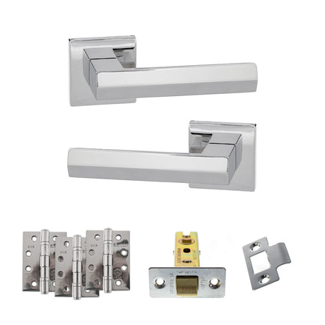 Quality image of Senza Pari Davoli Door Handle Pack (Latch Set - 2.5" CE Latch, 4" Fire Rated Hinges x3) - Polished Chrome | Sku. adpsp216pc3 | available from Trade Door Handles.