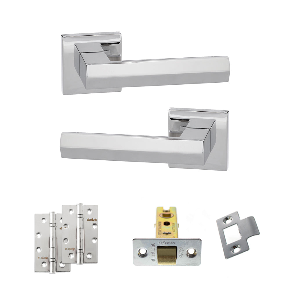 Quality image of Senza Pari Davoli Door Handle Pack (Latch Set - 3" CE Latch, 4" Slim Knuckle Hinges x2) - Polished Chrome | Sku. adpsp216pc6 | available from Trade Door Handles.