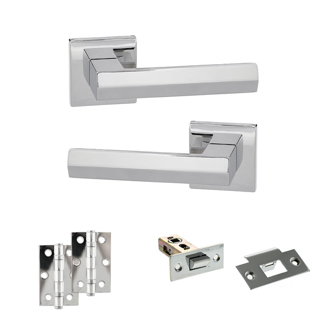 Quality image of Senza Pari Davoli Door Handle Pack (Latch Set - 2.5" Latch, 3" Hinges x2) - Polished Chrome | Sku. adpsp216pc7 | available from Trade Door Handles.