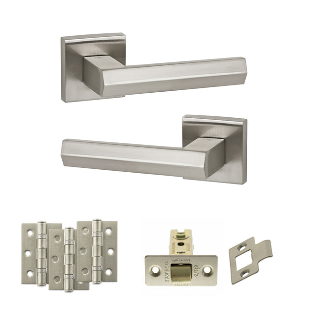 Quality image of Senza Pari Davoli Door Handle Pack (Latch Set - 2.5" CE Latch, 3" Fire Rated Hinges x3) - Satin Nickel | Sku. adpsp216sn1 | available from Trade Door Handles.