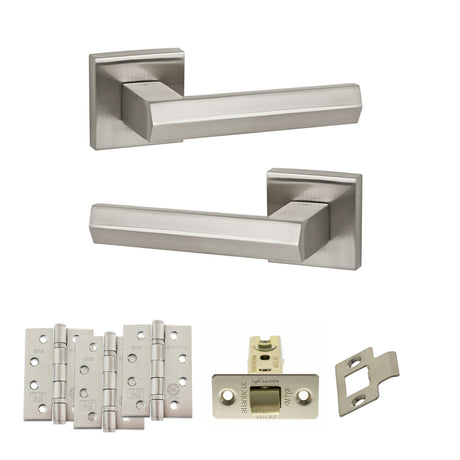 Quality image of Senza Pari Davoli Door Handle Pack (Latch Set - 3" CE Latch, 4" Fire Rated Hinges x3) - Satin Nickel | Sku. adpsp216sn4 | available from Trade Door Handles.