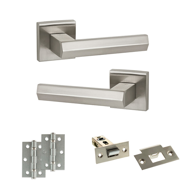 Quality image of Senza Pari Davoli Door Handle Pack (Latch Set - 2.5" Latch, 3" Hinges x2) - Satin Nickel | Sku. adpsp216sn7 | available from Trade Door Handles.